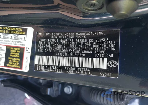 2017 Toyota Camry Hybrid Xle z USA, uszkodzony, nr VIN 4T1BD1FK4HU218728